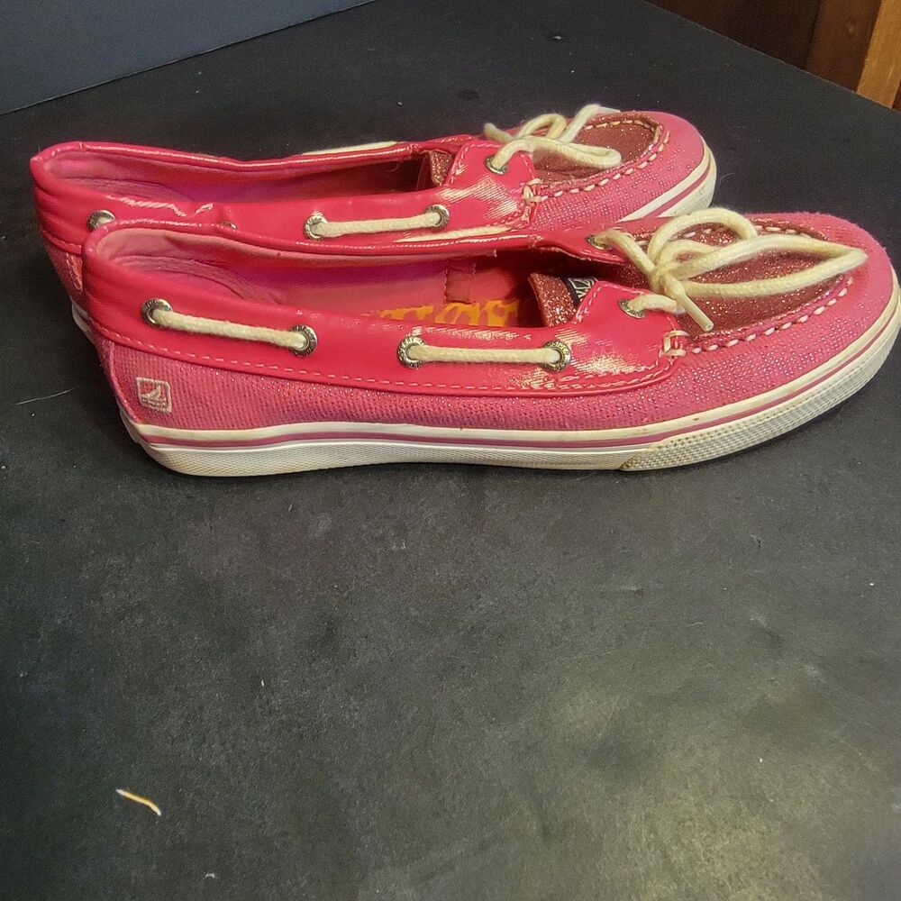 Sperry Top-Sider Women’s Pink Glitter Canvas Lace-Up Boat Shoes US 4W EU35